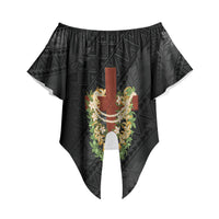 Hawaii Ka Pule a ka Haku Memorial Off Shoulder Wrap Waist Top Flower Lei Cross - Black LT7 - Polynesian Pride