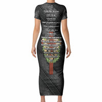 Hawaii Ka Pule a ka Haku Memorial Short Sleeve Bodycon Dress Flower Lei Cross - Black LT7 - Polynesian Pride