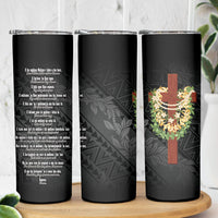 Hawaii Ka Pule a ka Haku Memorial Skinny Tumbler Flower Lei Cross - Black LT7 - Polynesian Pride