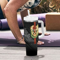 Hawaii Ka Pule a ka Haku Memorial Tumbler With Handle Flower Lei Cross - Black LT7 - Polynesian Pride