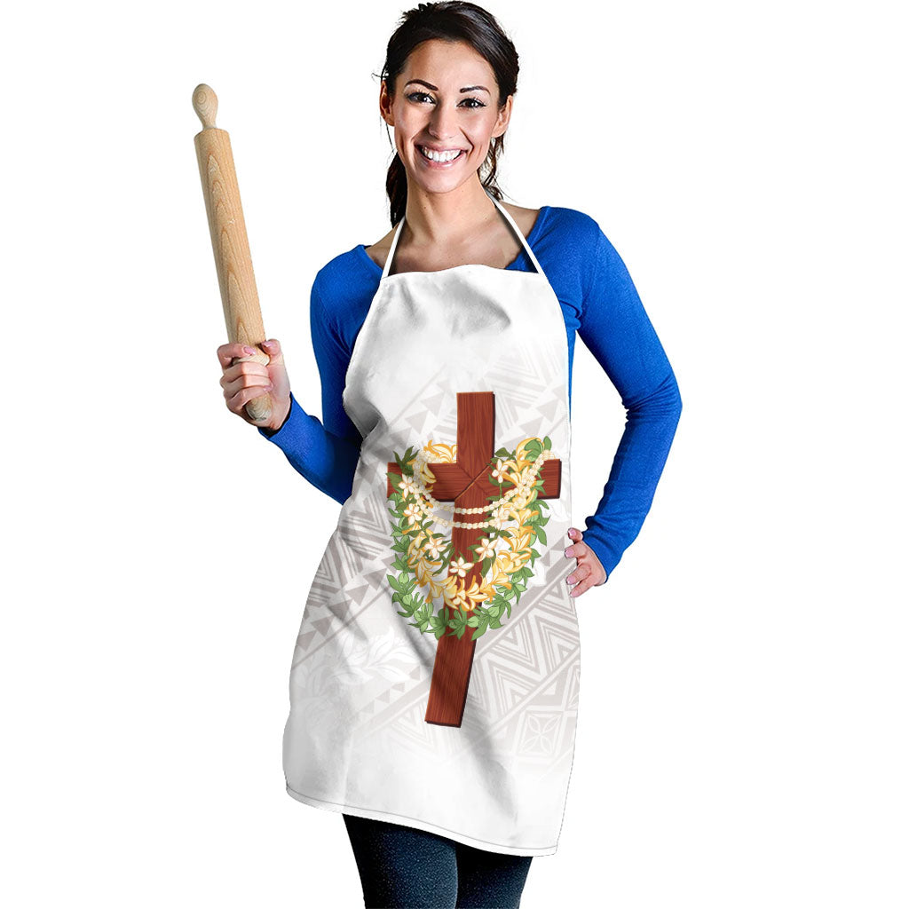 Hawaii Ka Pule a ka Haku Memorial Apron Flower Lei Cross - Ivory White LT7 - Polynesian Pride