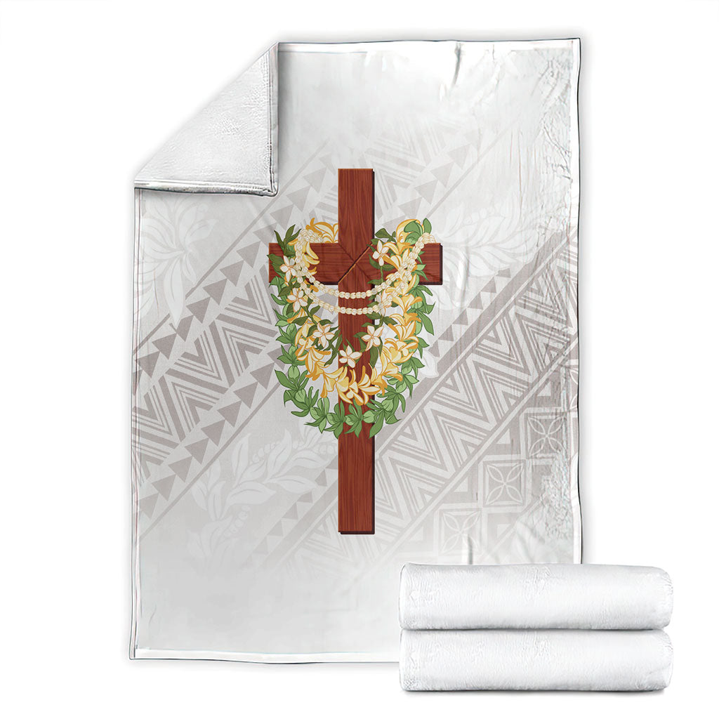 Hawaii Ka Pule a ka Haku Memorial Blanket Flower Lei Cross - Ivory White LT7 - Polynesian Pride