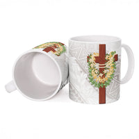Hawaii Ka Pule a ka Haku Memorial Ceramic Mug Flower Lei Cross - Ivory White LT7 - Polynesian Pride
