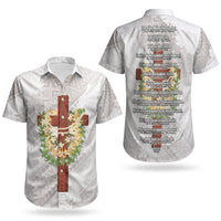 Hawaii Ka Pule a ka Haku Memorial Couples Matching Summer Maxi Dress and Hawaiian Shirt Flower Lei Cross - Ivory White LT7 - Polynesian Pride