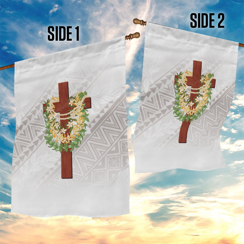 Hawaii Ka Pule a ka Haku Memorial Garden Flag Flower Lei Cross - Ivory White LT7 - Polynesian Pride