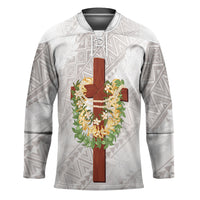 Hawaii Ka Pule a ka Haku Memorial Hockey Jersey Flower Lei Cross - Ivory White LT7 Unisex Ivory - Polynesian Pride