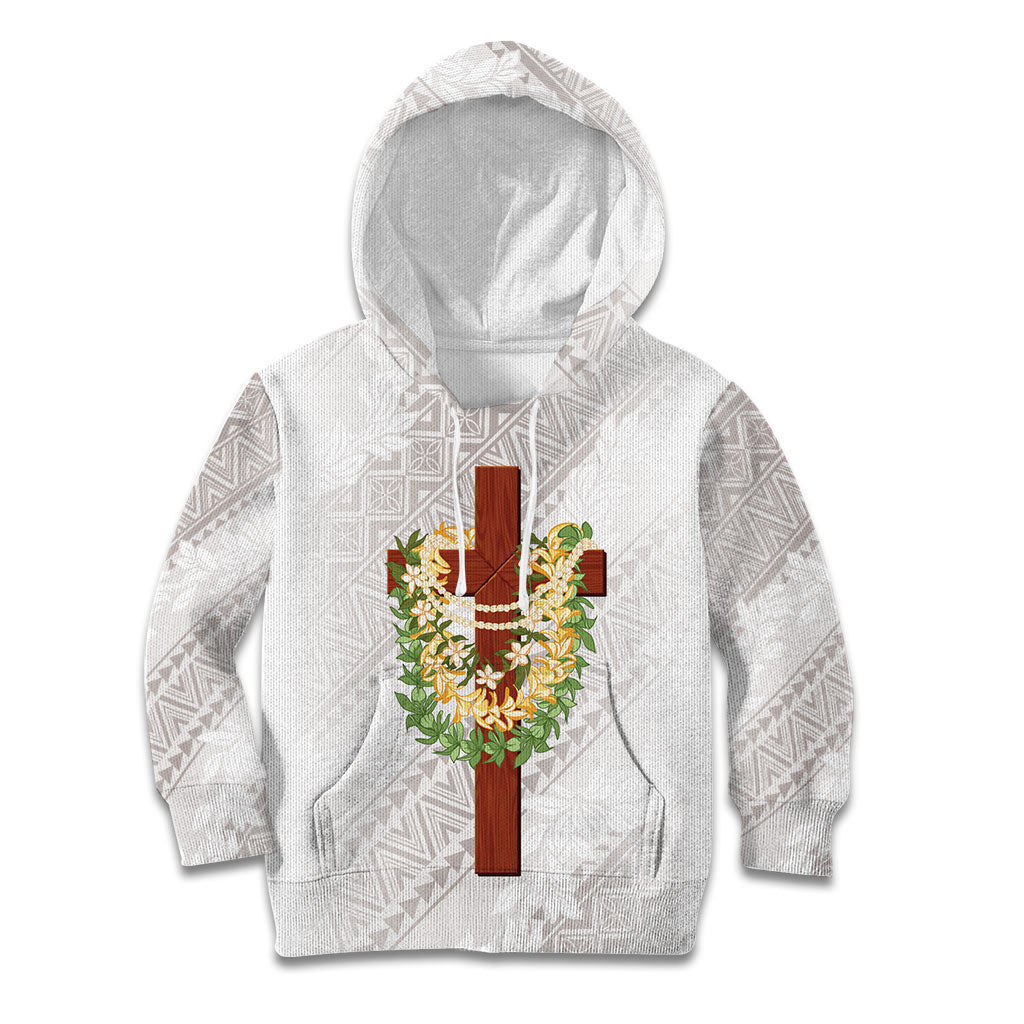 Hawaii Ka Pule a ka Haku Memorial Kid Hoodie Flower Lei Cross - Ivory White LT7 Hoodie Ivory - Polynesian Pride