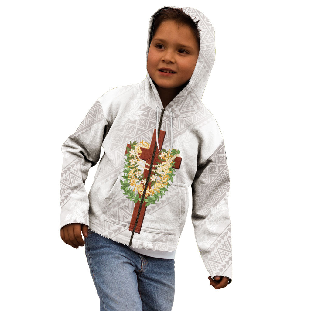 Hawaii Ka Pule a ka Haku Memorial Kid Hoodie Flower Lei Cross - Ivory White LT7 - Polynesian Pride