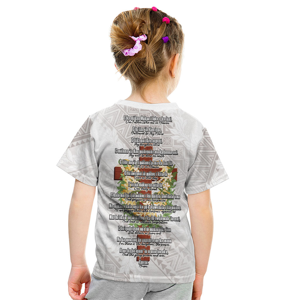 Hawaii Ka Pule a ka Haku Memorial Kid T Shirt Flower Lei Cross - Ivory White LT7 - Polynesian Pride