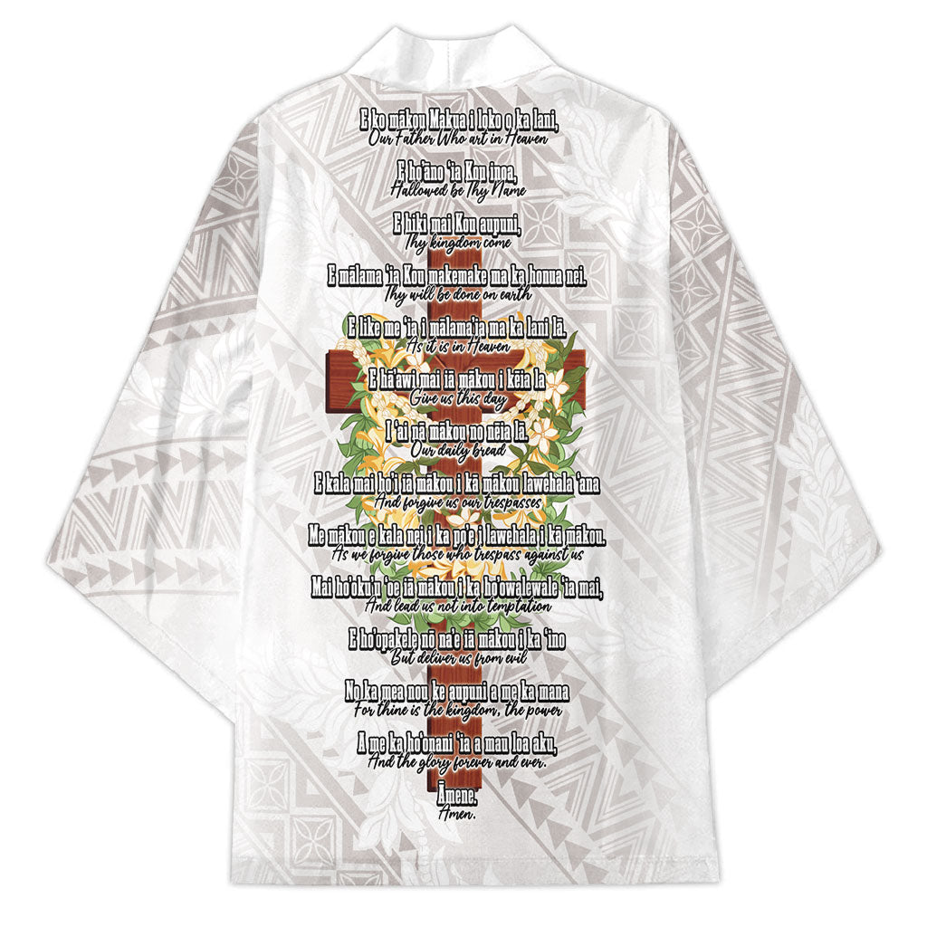 Hawaii Ka Pule a ka Haku Memorial Kimono Flower Lei Cross - Ivory White LT7 - Polynesian Pride