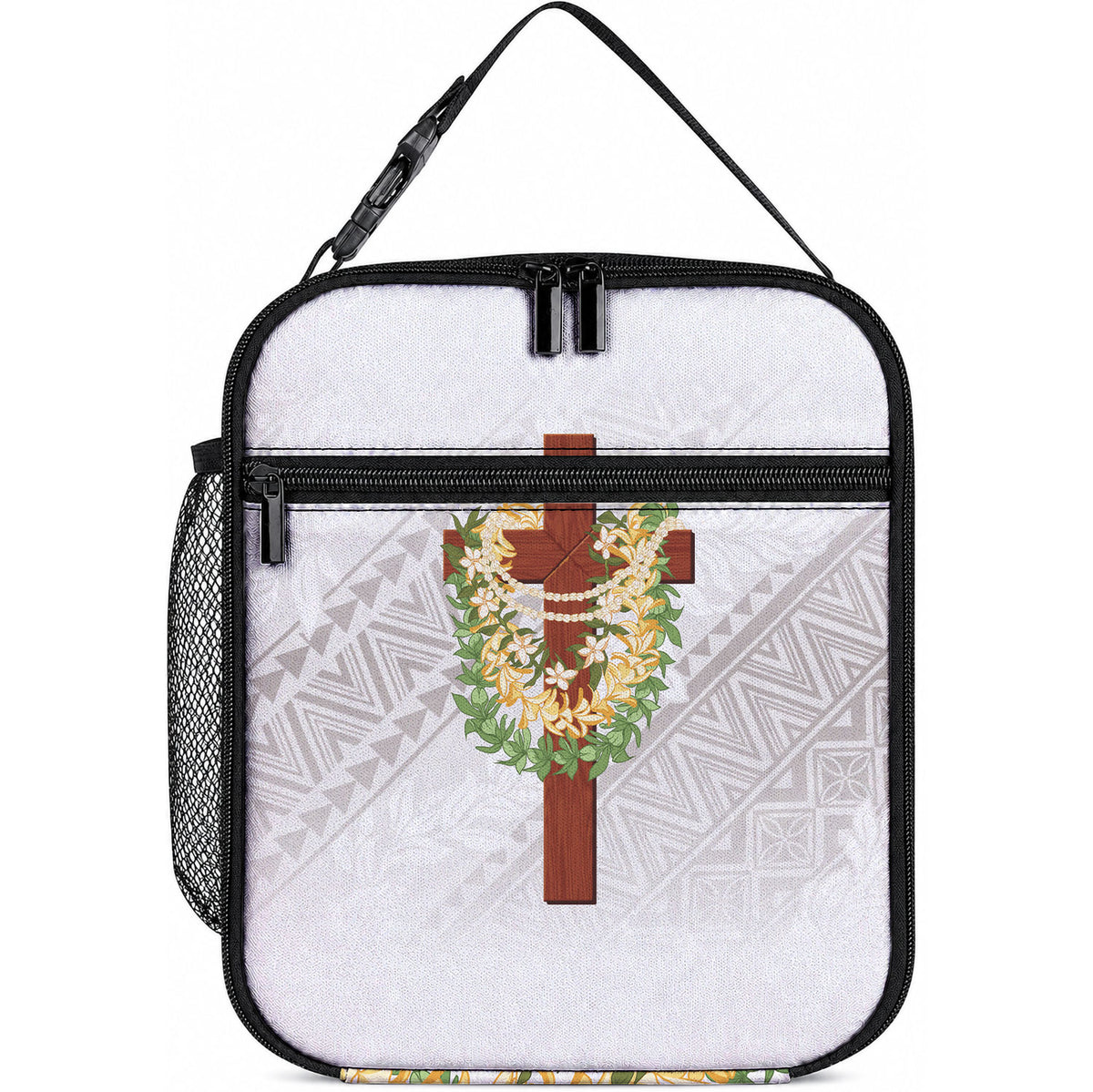 Hawaii ⁠Ka Pule a ka Haku Memorial Lunch Bag Flower Lei Cross - Ivory White