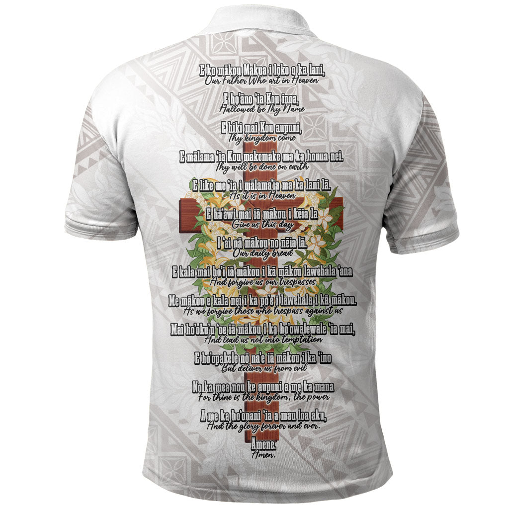 Hawaii Ka Pule a ka Haku Memorial Polo Shirt Flower Lei Cross - Ivory White LT7 - Polynesian Pride