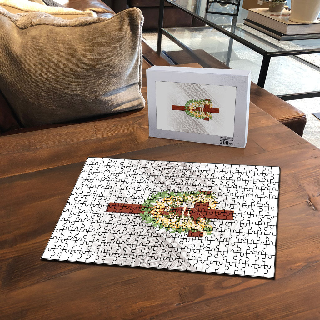 Hawaii Ka Pule a ka Haku Memorial Puzzle Flower Lei Cross - Ivory White LT7 - Polynesian Pride