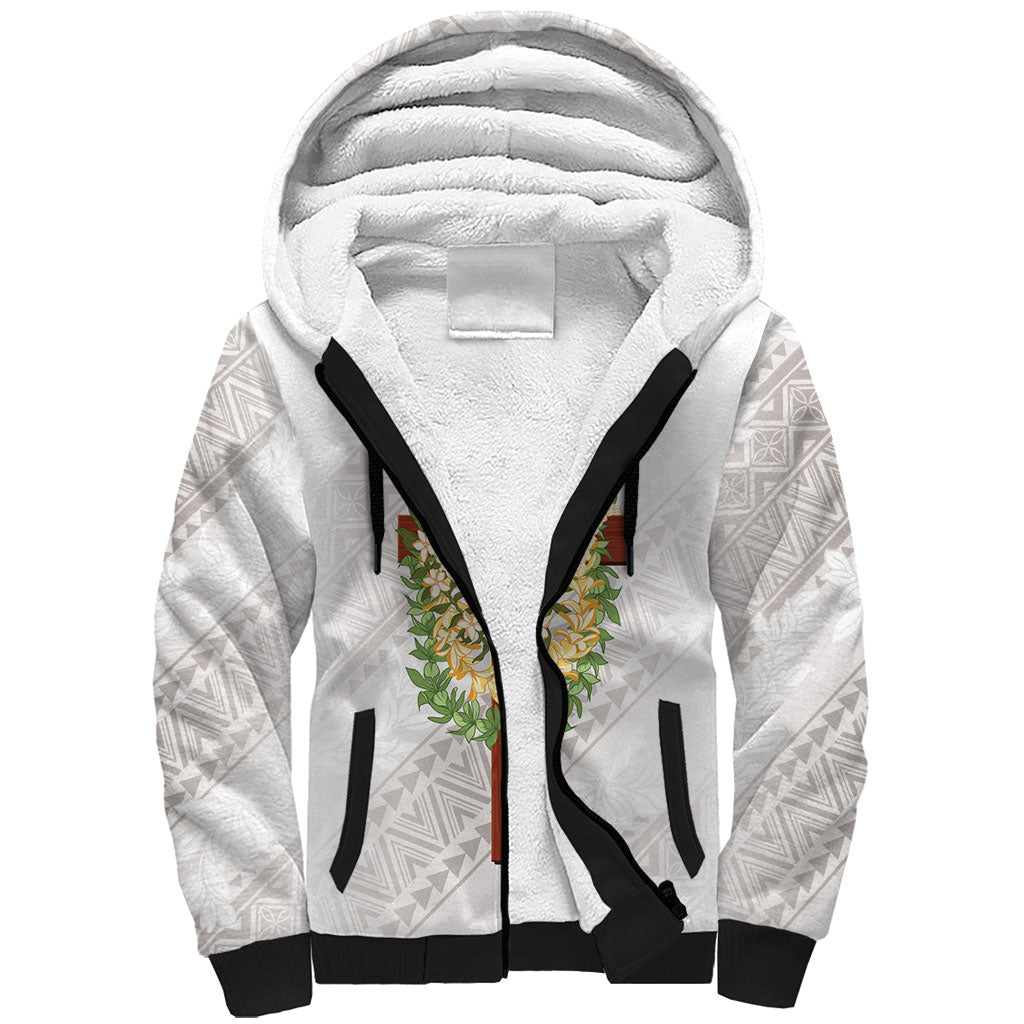 Hawaii Ka Pule a ka Haku Memorial Sherpa Hoodie Flower Lei Cross - Ivory White LT7 Unisex Ivory - Polynesian Pride