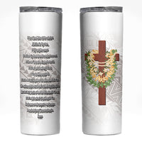 Hawaii Ka Pule a ka Haku Memorial Skinny Tumbler Flower Lei Cross - Ivory White LT7 Ivory - Polynesian Pride
