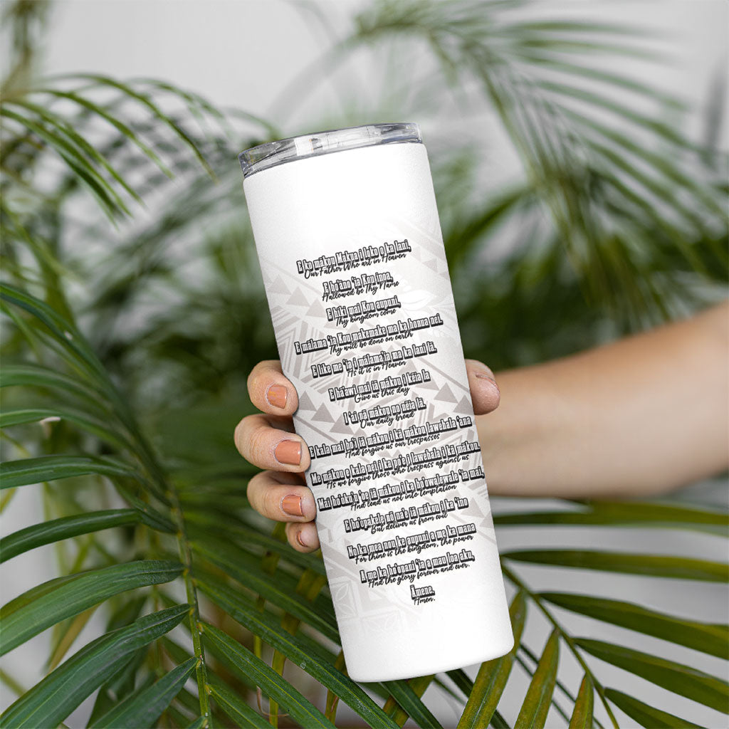 Hawaii Ka Pule a ka Haku Memorial Skinny Tumbler Flower Lei Cross - Ivory White LT7 - Polynesian Pride