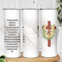 Hawaii Ka Pule a ka Haku Memorial Skinny Tumbler Flower Lei Cross - Ivory White LT7 - Polynesian Pride
