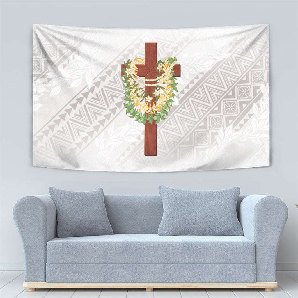 Hawaii Ka Pule a ka Haku Memorial Tapestry Flower Lei Cross - Ivory White LT7 - Polynesian Pride