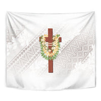 Hawaii Ka Pule a ka Haku Memorial Tapestry Flower Lei Cross - Ivory White LT7 - Polynesian Pride