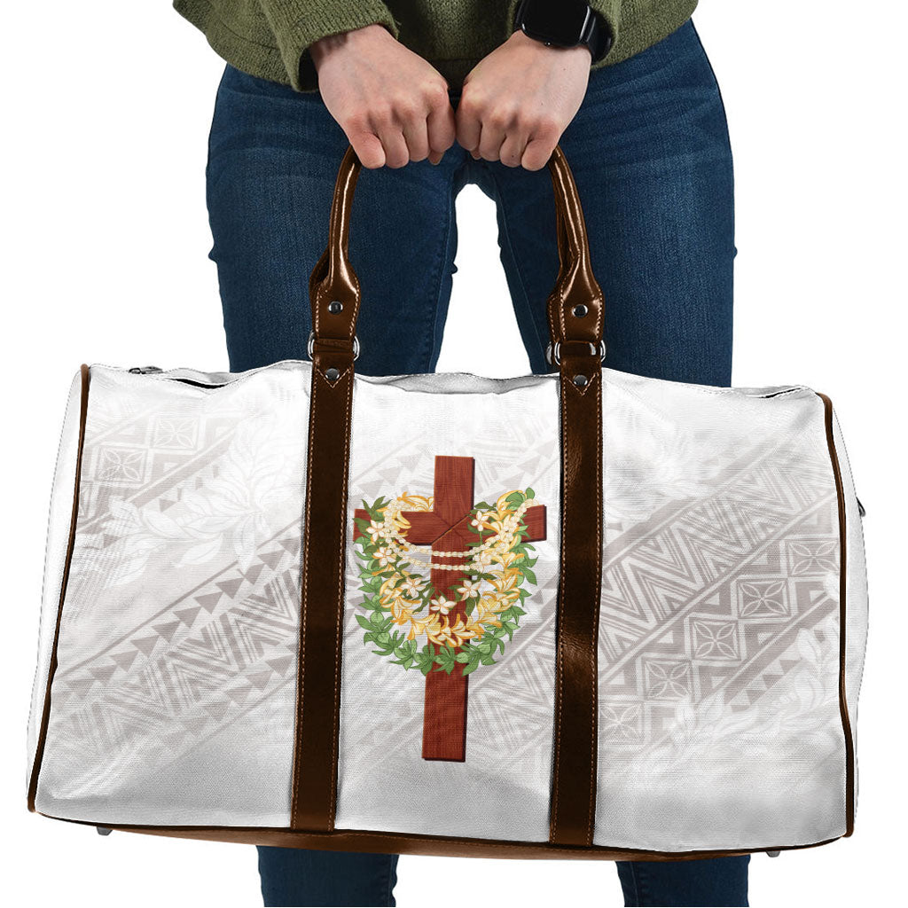 Hawaii Ka Pule a ka Haku Memorial Travel Bag Flower Lei Cross - Ivory White LT7 Ivory - Polynesian Pride