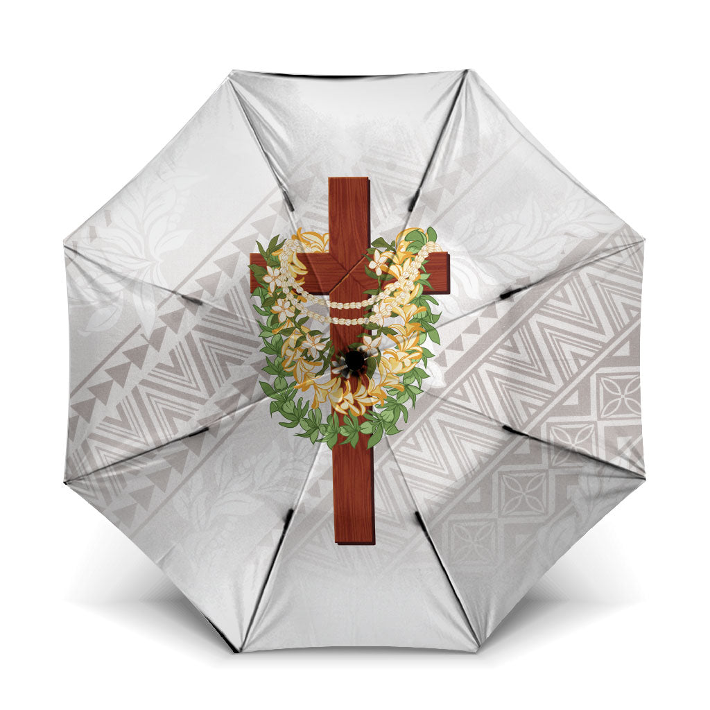 Hawaii Ka Pule a ka Haku Memorial Umbrella Flower Lei Cross - Ivory White LT7 One Size Folded 11.42 inch Opened Diameter 37.4 inch Ivory - Polynesian Pride
