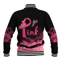 Polynesian Baseball Jacket Plumeria Breast Cancer Awareness Survivor Ribbon Pink LT7 - Polynesian Pride