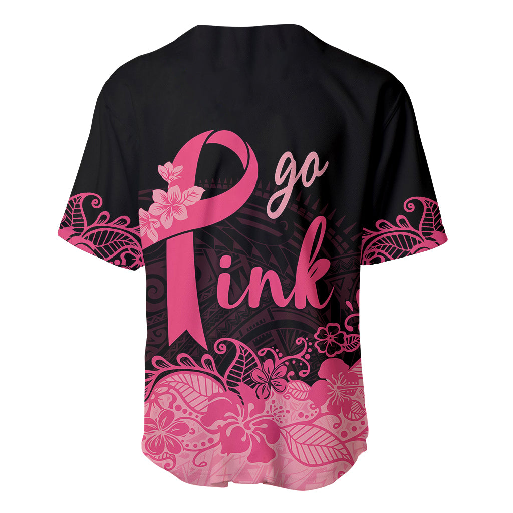 Polynesian Baseball Jersey Plumeria Breast Cancer Awareness Survivor Ribbon Pink LT7 - Polynesian Pride
