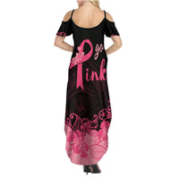 Polynesian Family Matching Summer Maxi Dress and Hawaiian Shirt Plumeria Breast Cancer Awareness Survivor Ribbon Pink LT7 - Polynesian Pride