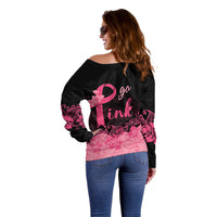 Polynesian Off Shoulder Sweater Plumeria Breast Cancer Awareness Survivor Ribbon Pink LT7 - Polynesian Pride