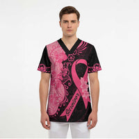 Polynesian Scrub Top Plumeria Breast Cancer Awareness Survivor Ribbon Pink - Polynesian Pride