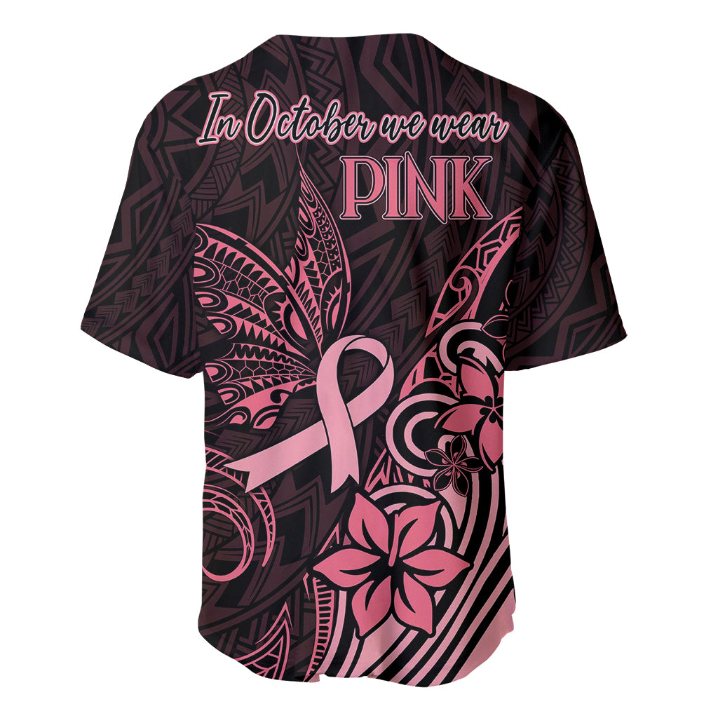 Polynesian Baseball Jersey Breast Cancer RIbbon Butterfly Mix Plumeria Curves Pink LT7 - Polynesian Pride
