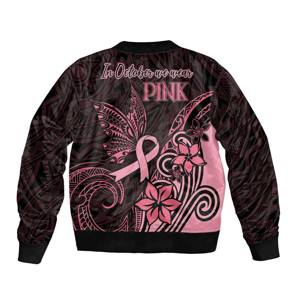 Polynesian Bomber Jacket Breast Cancer RIbbon Butterfly Mix Plumeria Curves Pink LT7 - Polynesian Pride
