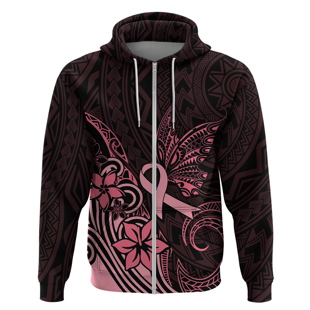 Polynesian Hoodie Breast Cancer RIbbon Butterfly Mix Plumeria Curves Pink LT7 - Polynesian Pride