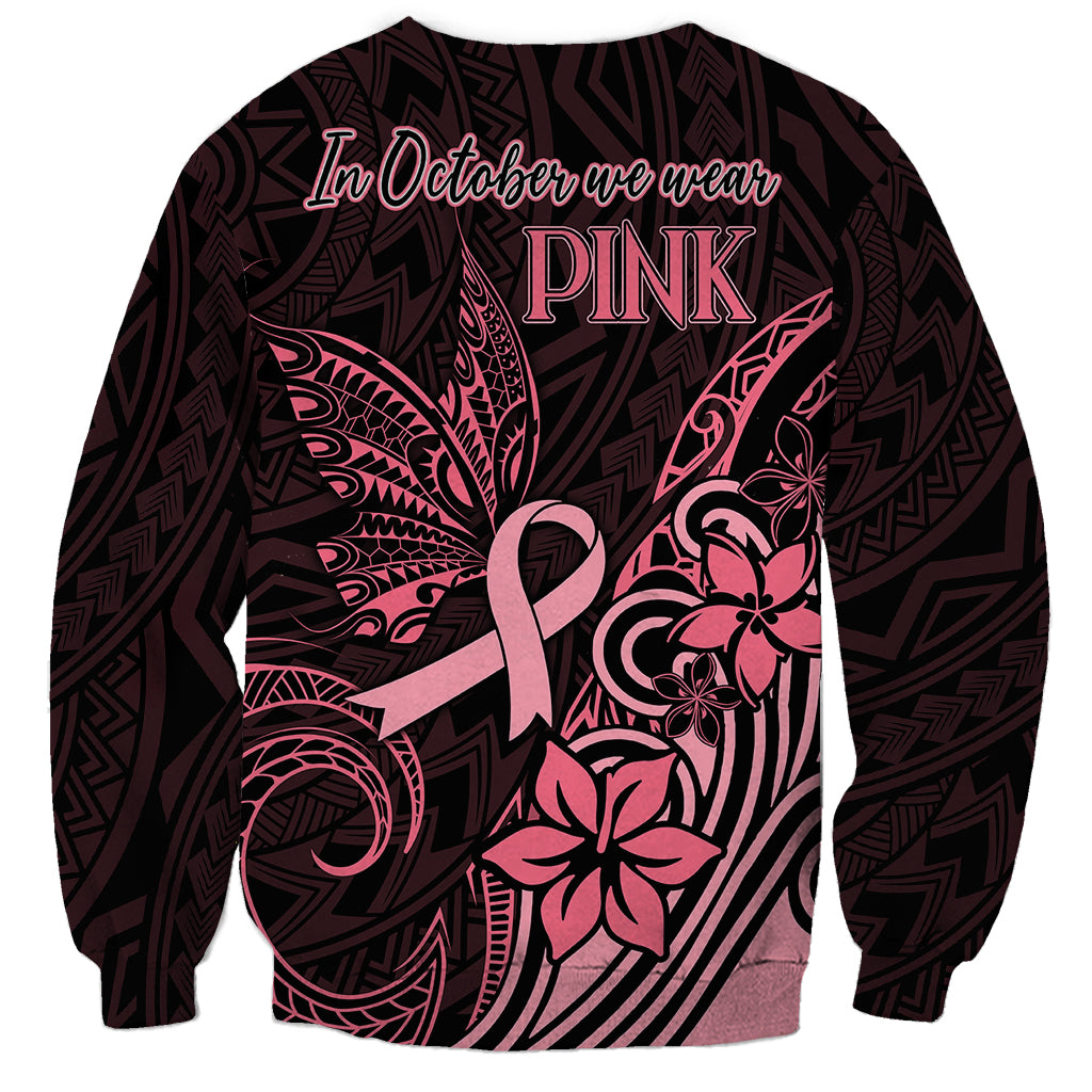 Polynesian Sweatshirt Breast Cancer RIbbon Butterfly Mix Plumeria Curves Pink LT7 - Polynesian Pride