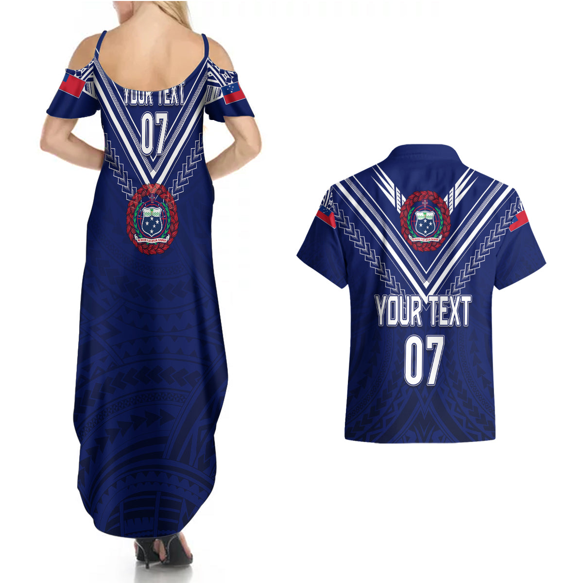 Personalised Samoa Rugby Couples Matching Summer Maxi Dress and Hawaiian Shirt World Cup 2023 Siamupini Siva Tau LT7 - Polynesian Pride