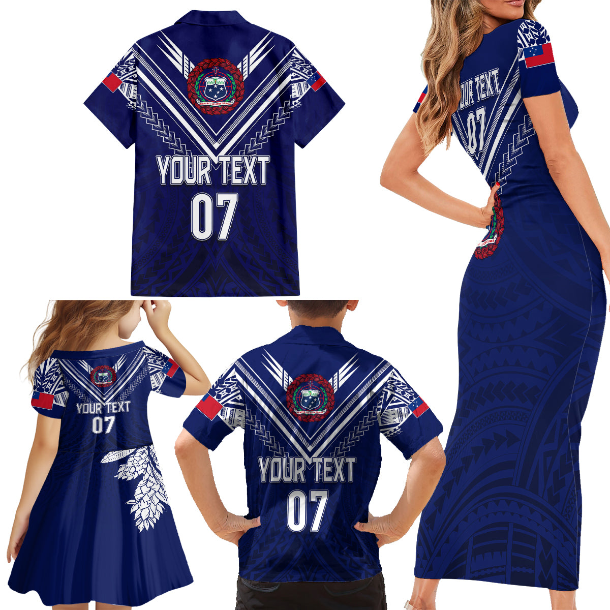 Personalised Samoa Rugby Family Matching Short Sleeve Bodycon Dress and Hawaiian Shirt World Cup 2023 Siamupini Siva Tau LT7 - Polynesian Pride