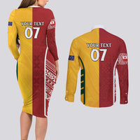 Australia - Tonga Rugby Custom Couples Matching Long Sleeve Bodycon Dress and Long Sleeve Button Shirt Minimalist Dynamic