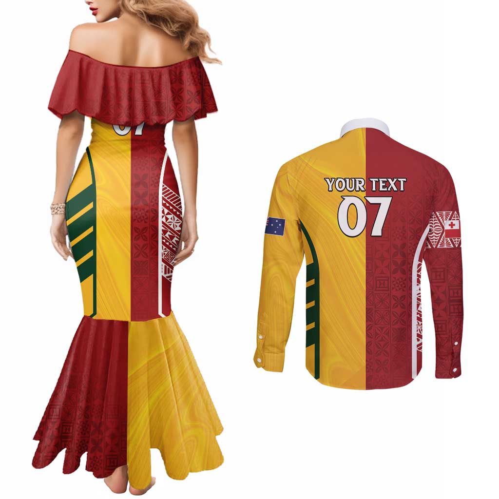 Australia - Tonga Rugby Custom Couples Matching Mermaid Dress and Long Sleeve Button Shirt Minimalist Dynamic