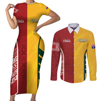 Australia - Tonga Rugby Custom Couples Matching Short Sleeve Bodycon Dress and Long Sleeve Button Shirt Minimalist Dynamic