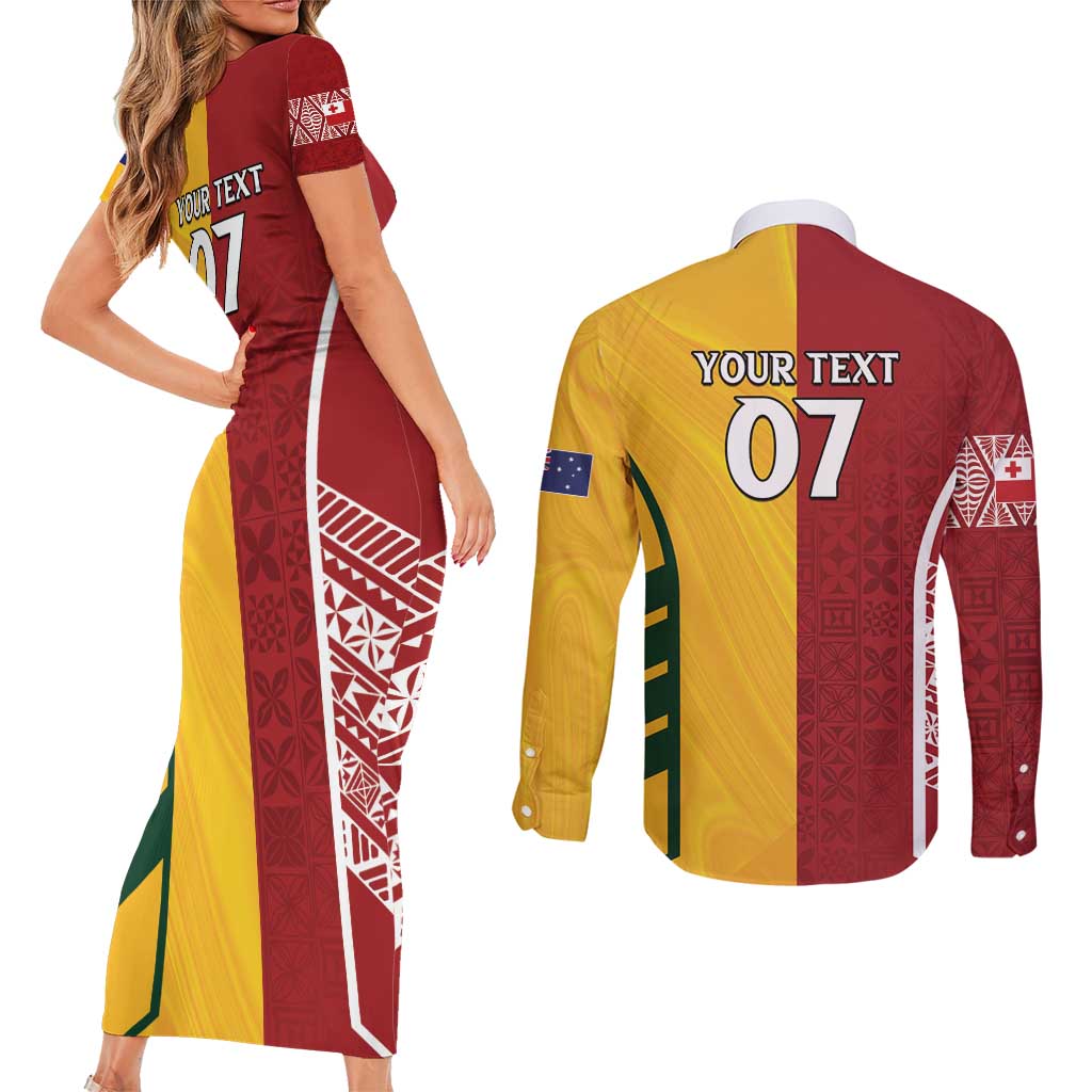 Australia - Tonga Rugby Custom Couples Matching Short Sleeve Bodycon Dress and Long Sleeve Button Shirt Minimalist Dynamic