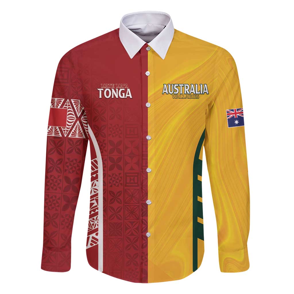 Australia - Tonga Rugby Custom Family Matching Off Shoulder Short Dress and Hawaiian Shirt Minimalist Dynamic
