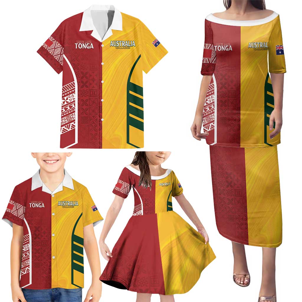 Australia - Tonga Rugby Custom Family Matching Puletasi and Hawaiian Shirt Minimalist Dynamic