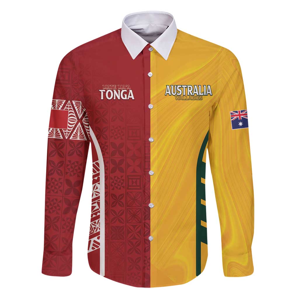 Australia - Tonga Rugby Custom Family Matching Puletasi and Hawaiian Shirt Minimalist Dynamic