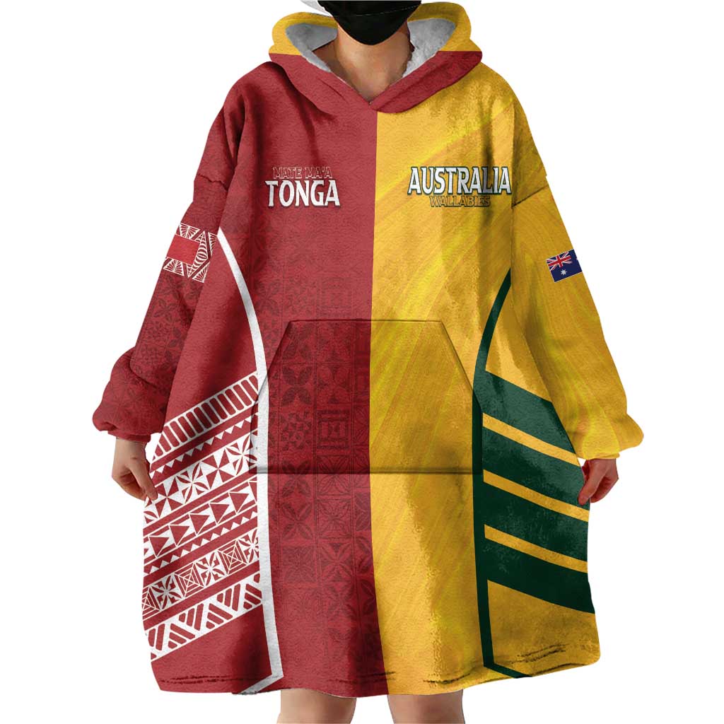 Australia - Tonga Rugby Custom Wearable Blanket Hoodie Minimalist Dynamic