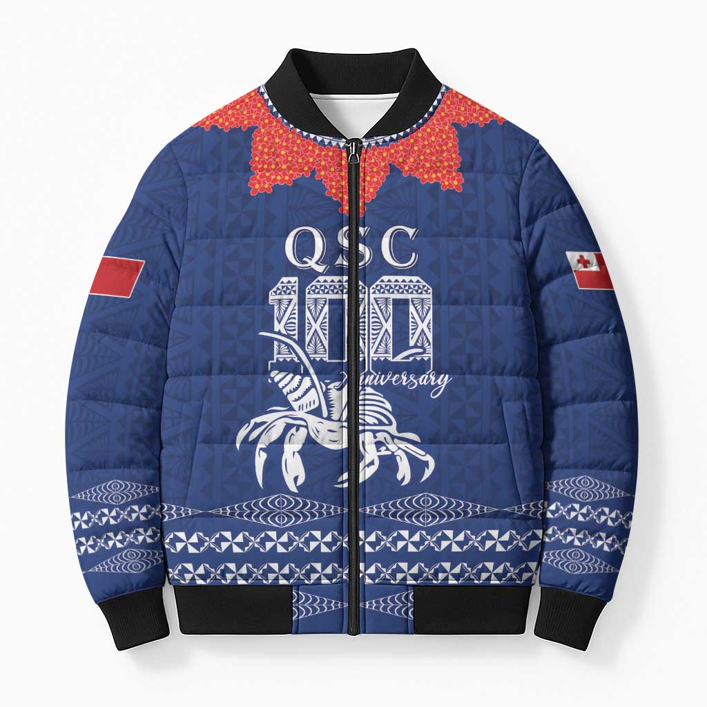 Queen Salote College 100 Years Anniversary Personalized Bomber Puffer Jacket Tonga QSC Royal Blue - Polynesian Pride