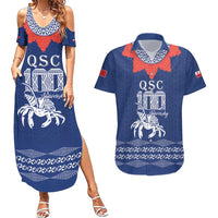 Queen Salote College 100 Years Anniversary Personalized Couples Matching Summer Maxi Dress and Hawaiian Shirt Tonga QSC Royal Blue - Polynesian Pride