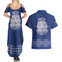 Queen Salote College 100 Years Anniversary Personalized Couples Matching Summer Maxi Dress and Hawaiian Shirt Tonga QSC Royal Blue - Polynesian Pride