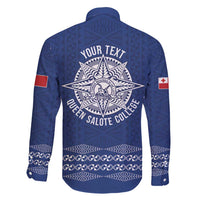 Queen Salote College 100 Years Anniversary Personalized Family Matching Long Sleeve Bodycon Dress and Hawaiian Shirt Tonga QSC Royal Blue - Polynesian Pride