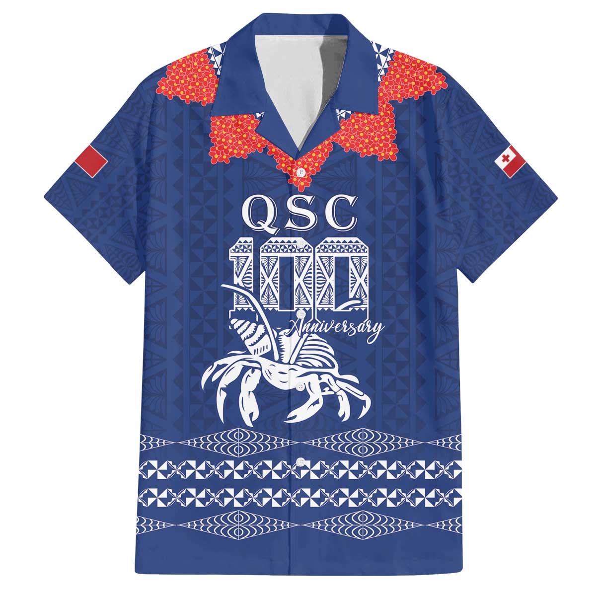 Queen Salote College 100 Years Anniversary Personalized Family Matching Off The Shoulder Long Sleeve Dress and Hawaiian Shirt Tonga QSC Royal Blue - Polynesian Pride