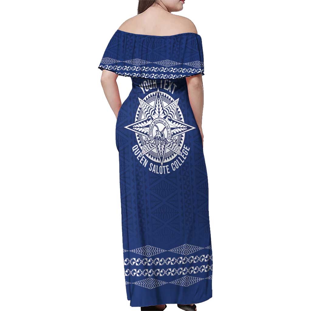 Queen Salote College 100 Years Anniversary Personalized Family Matching Off Shoulder Maxi Dress and Hawaiian Shirt Tonga QSC Royal Blue - Polynesian Pride